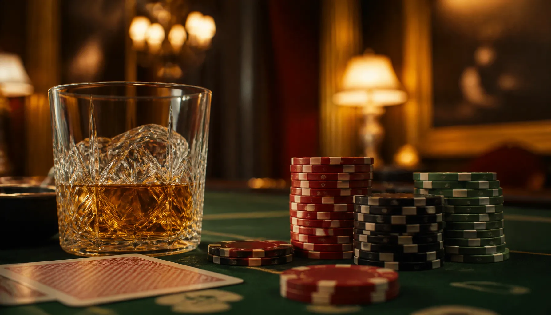 Close-up of gleaming gold dice resting on deep emerald velvet surface under warm cinematic light